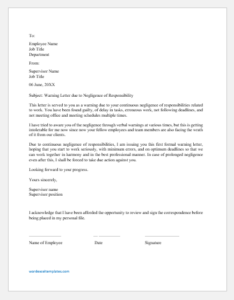 Warning Letter for Negligence of Responsibility | Download