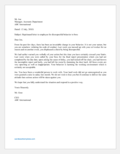 Reprimand Letter To Employee For Disrespectful Behavior To Boss Word Excel Templates