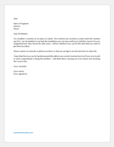 Unsatisfactory Machine Installation Letter to Engineer | Word & Excel ...