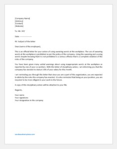 Disciplinary Action Letter for Swearing and Cursing | Save