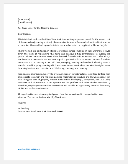 cleaning application letter sample