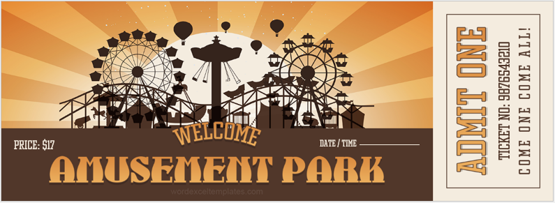 Amusement Park Ticket Templates Word Excel Templates