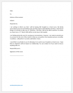 Nurse Resignation Letter for Family Reason | Word Templates