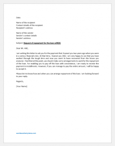 letter Requesting Repayment of a Personal Loan | Download