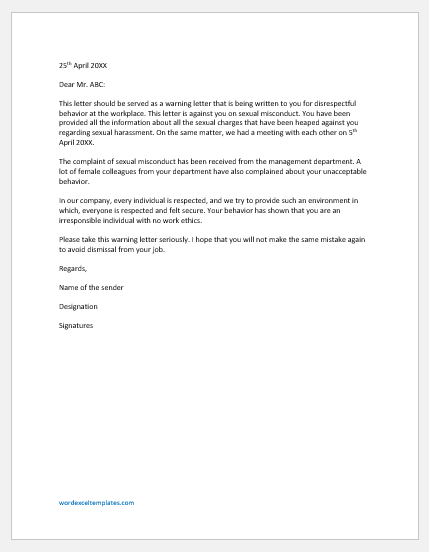 Sexual Misconduct Warning Letter Template Download And Edit