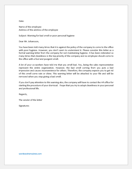 Warning Letter To Employee For Bad Smell Download Send