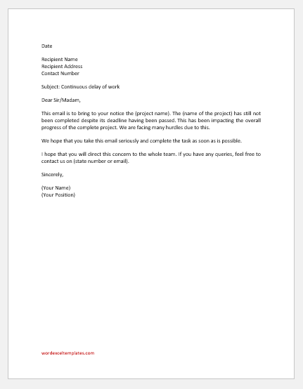 Strong Email For Delay Of Work Word Excel Templates