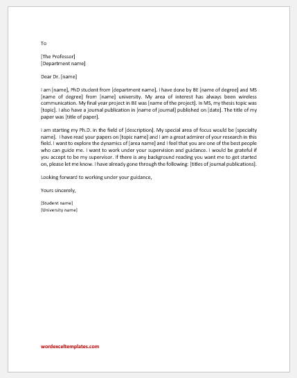how to write a letter to professor for phd