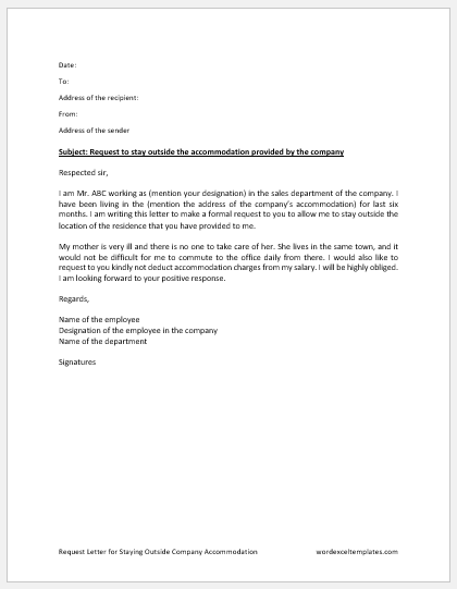 application letter for company accommodation