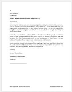 Letter of Apology for Discipline Violation | Download