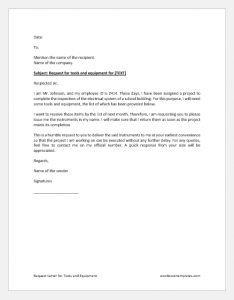 Request Letter for Tools and Equipment | Download Letter