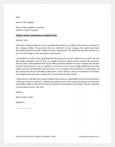 Goods Unsatisfactory Quality Complaint Letter | Download