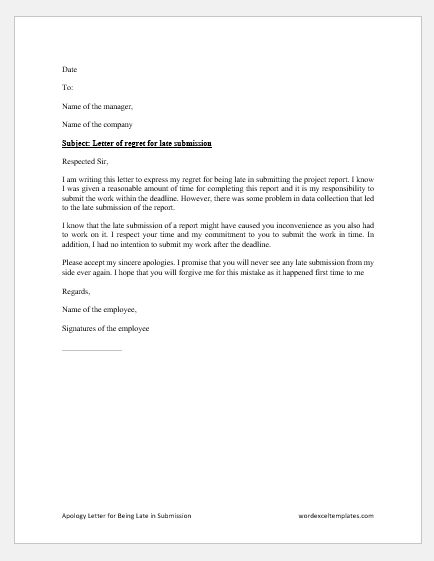 Apology Letter for Being Late in Submission | Download File