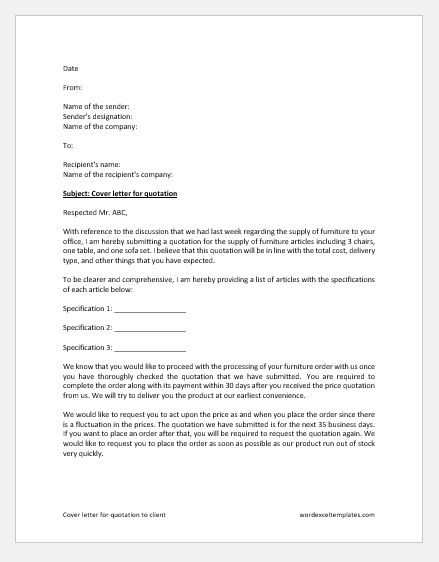 cover letter to client sample
