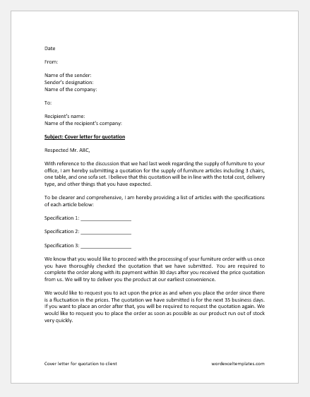 Cover Letter For Quotation To Client Download Letter