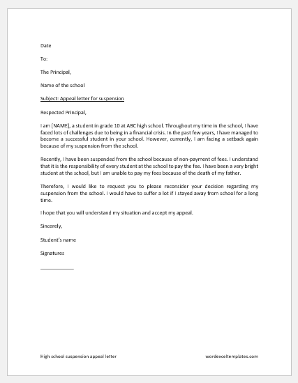 School Suspension Letter