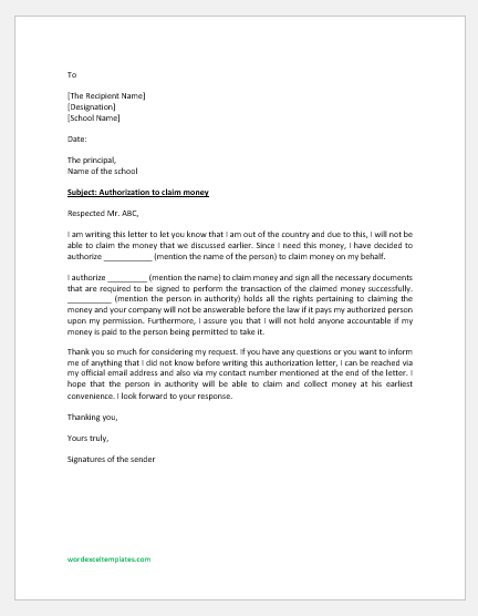 Authorization Letter to Claim Back Pay | Sample Letters