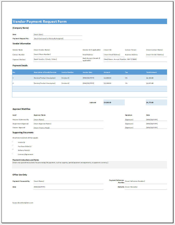 Vendor Payment Request Form