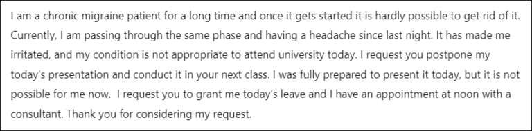 how to send an email to a professor about being sick