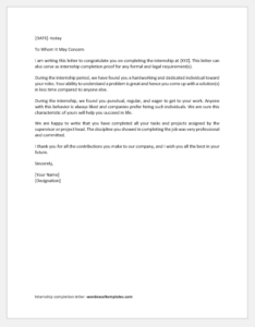 Internship Completion Letter Template Download Sample