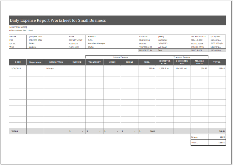 Daily Expense Report Worksheet for Small Business | Download