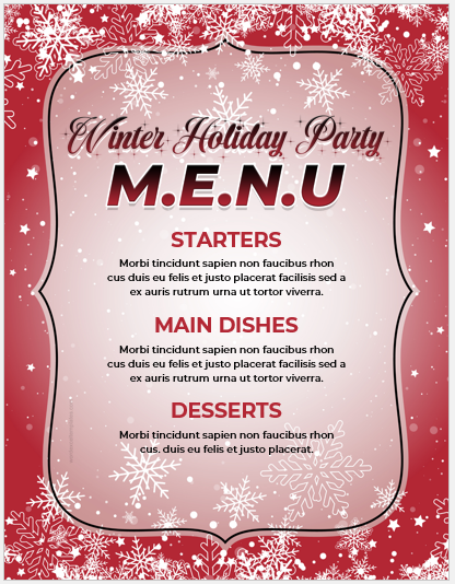 5 Winter Holiday Party Menu Sheet Templates | Edit & Print