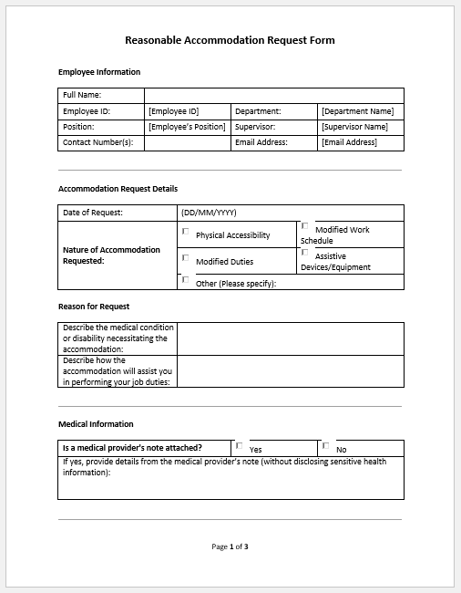 Reasonable Accommodation Request Form