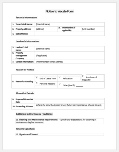 Notice to Vacate Form