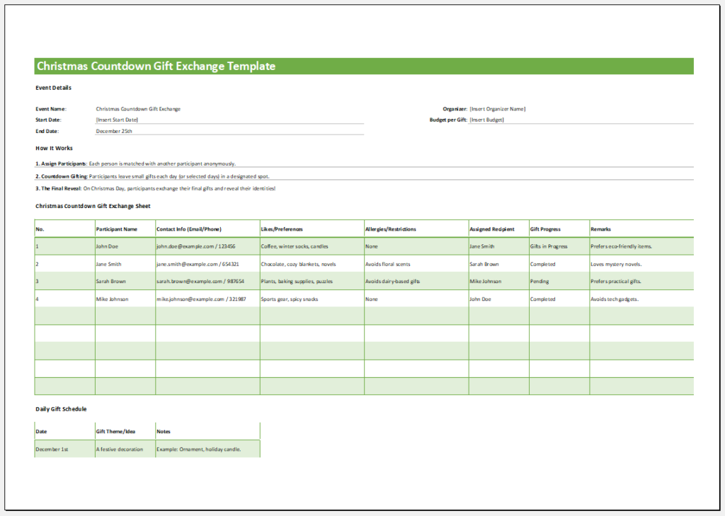 Christmas Countdown Gift Exchange Template