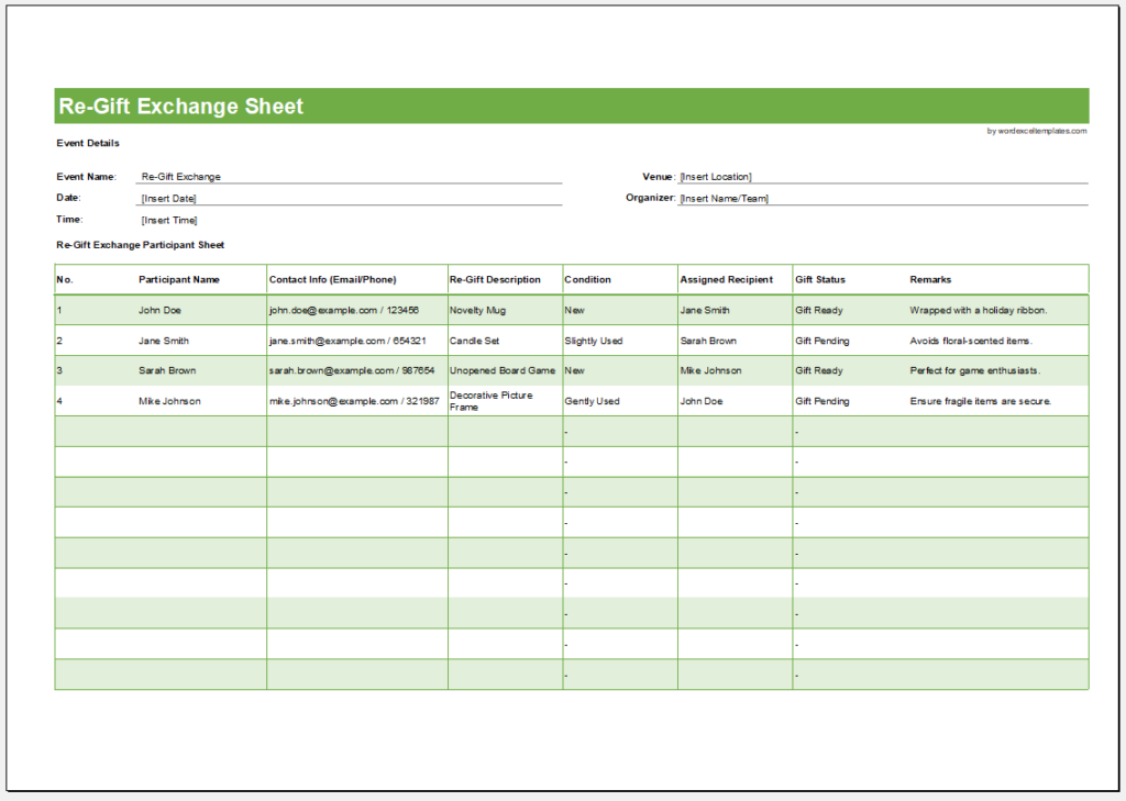 Re-Gift Exchange Sheet