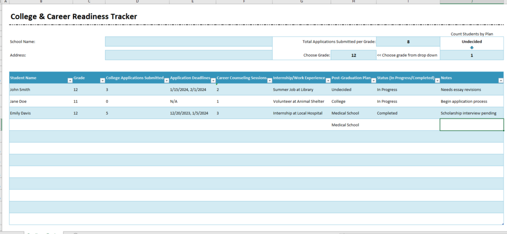 College & Career Readiness Tracker Template