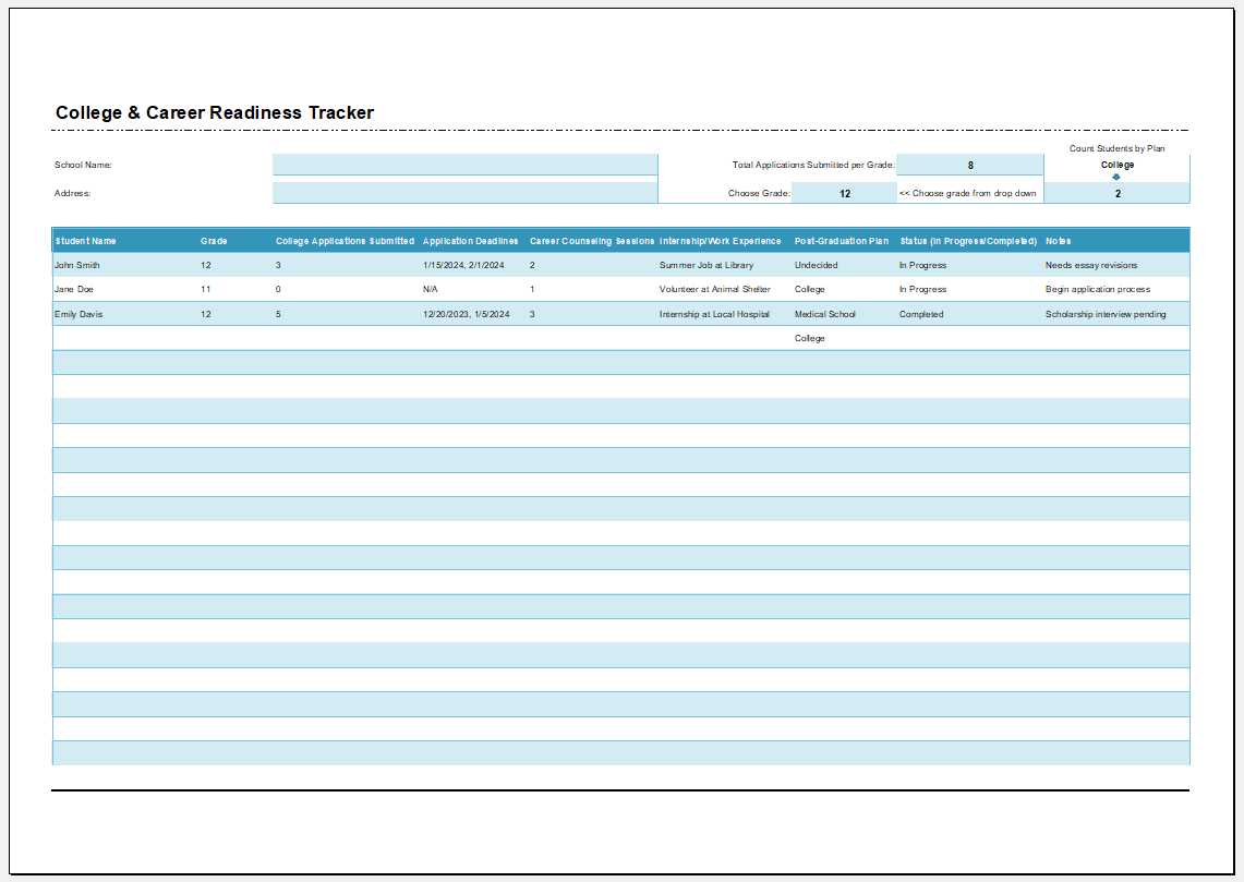 College & Career Readiness Tracker Template