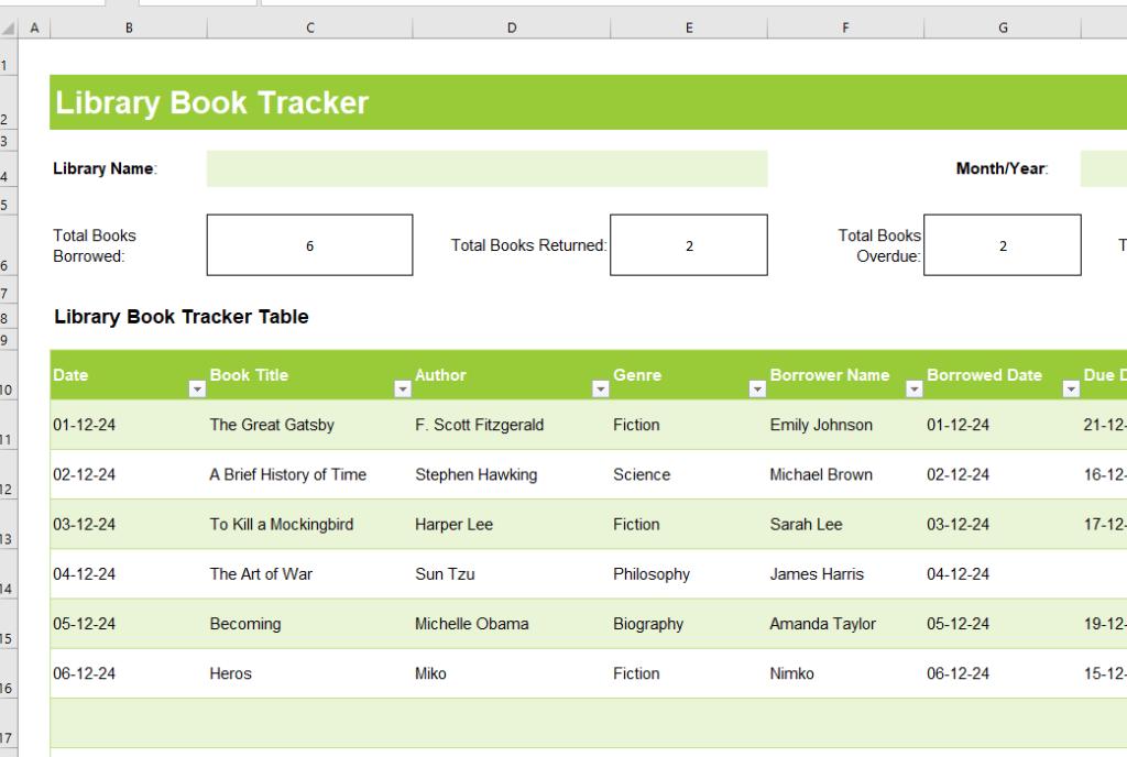 Library Book Tracker Template for Excel 2