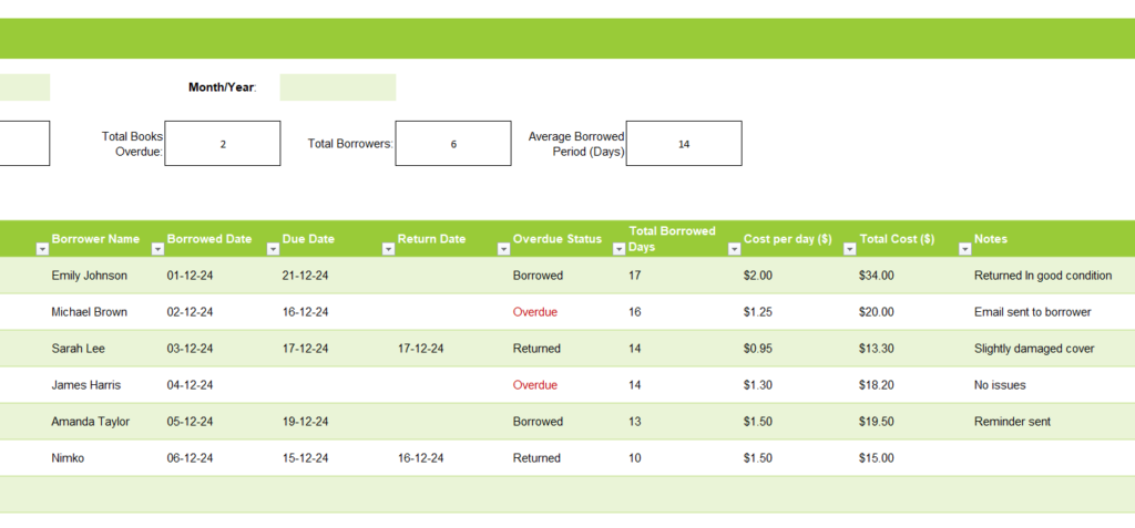 Library Book Tracker Template for Excel