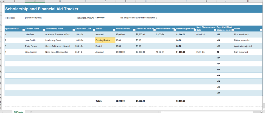 Scholarship and Financial Aid Tracker Template