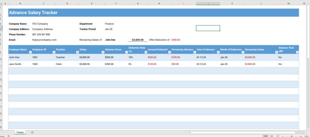 Advance Salary Tracker Template