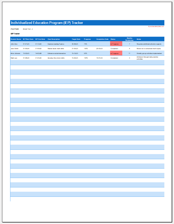 Individualized Education Program (IEP) Tracker