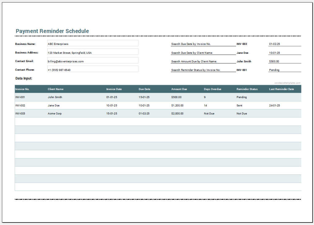 Payment Reminder Schedule Template