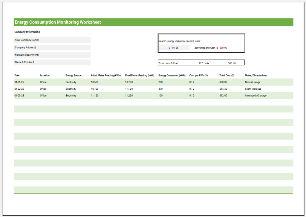 Energy Consumption Monitoring Worksheet