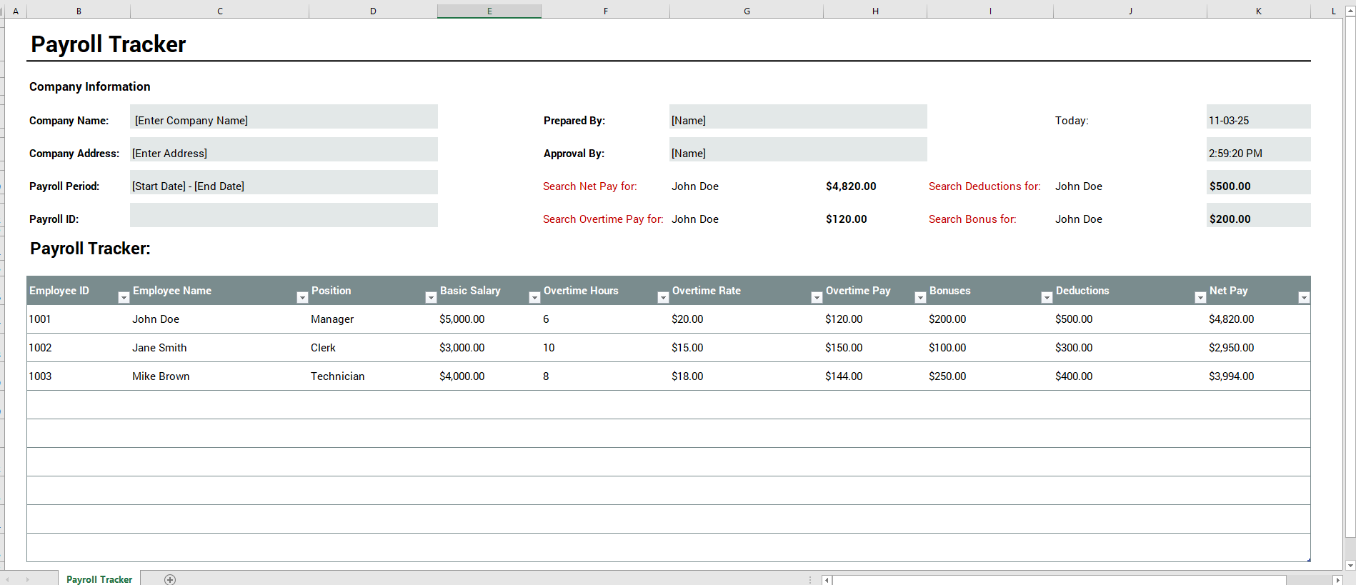 Payroll Tracker Template for Excel